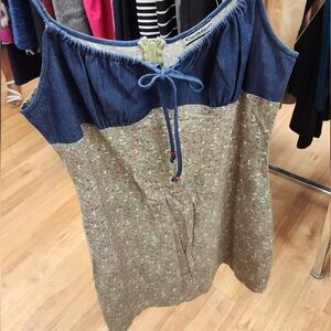 Y2K 2000's Babydoll Beaded Spaghetti Strap Floral Mini Dress Juniors 9 / M Denim